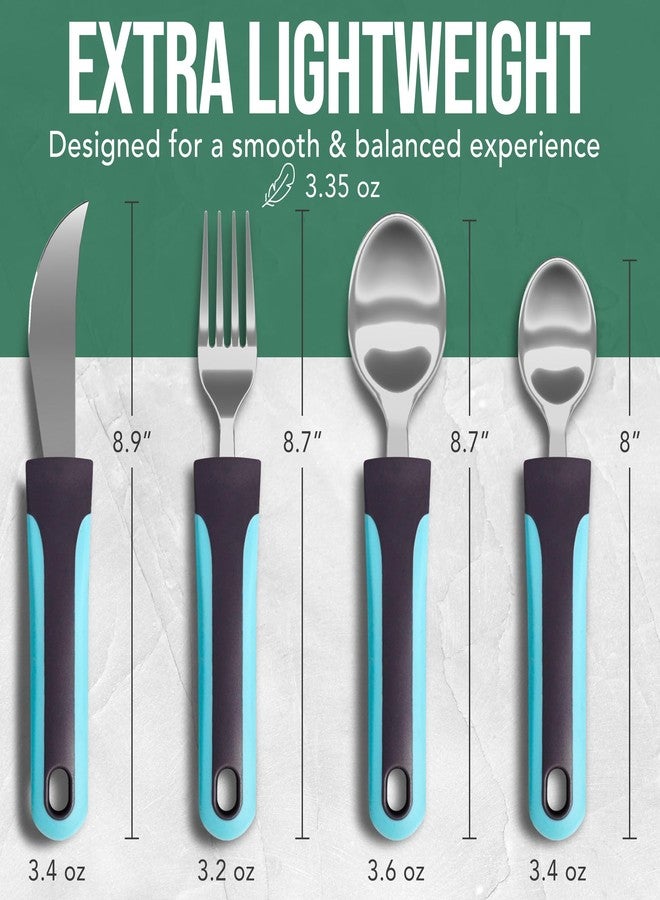 BUNMO Adaptive Utensils for Elderly, Arthritis, Weak Hand Grip, Tremors & Handicapped - Convenient Travel Pouch - 3.35oz Lightweight - Stainless Steel - Eat Independently - Adaptive Blue 4 Piece Set - Image 5